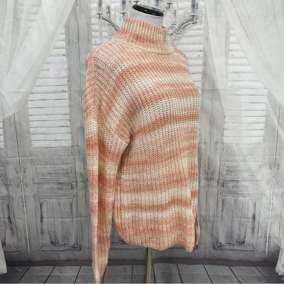 Calvin Klein Mock Neck Pink Striped Sweater Mohair Wool Acrylic Blend Oversized - Picture 9 of 9